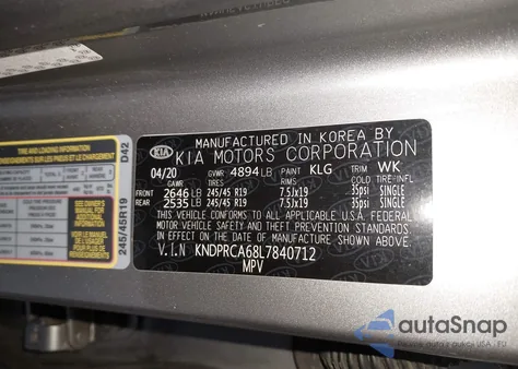 2020 Kia Sportage Sx Turbo z USA, uszkodzony, nr VIN KNDPRCA68L7840712